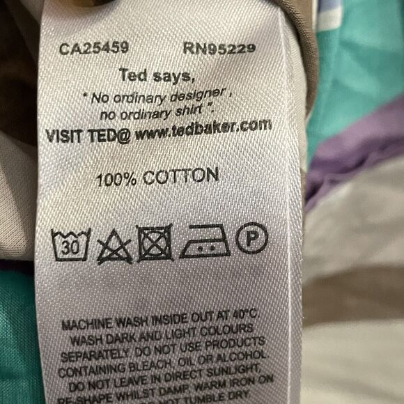 Ted Baker Shirt Colorblock Stripe Button Up Short Sleeve Men’s Sz 3 EUC - Picture 7 of 10